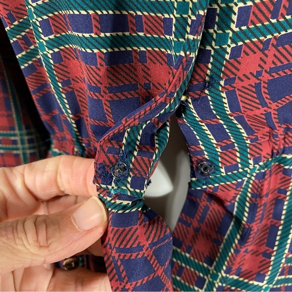 Schrader Petite Plaid Pleated Long Sleeve Button Down Vintage 80’s Dress - Picture 5 of 8